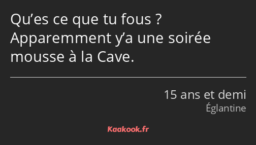 Qu’es ce que tu fous ? Apparemment y’a une soirée mousse à la Cave.