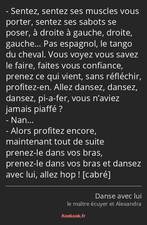 Sentez, sentez ses muscles vous porter, sentez ses sabots se poser, à droite à gauche, droite…