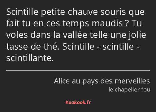 Scintille petite chauve souris que fait tu en ces temps maudis ? Tu voles dans la vallée telle une…