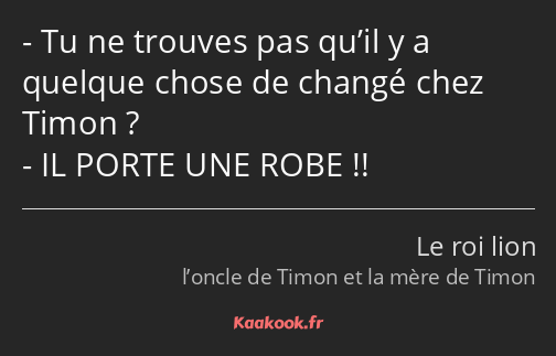 Tu ne trouves pas qu’il y a quelque chose de changé chez Timon ? IL PORTE UNE ROBE !!