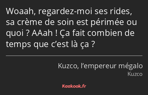 Woaah, regardez-moi ses rides, sa crème de soin est périmée ou quoi ? AAah ! Ça fait combien de…