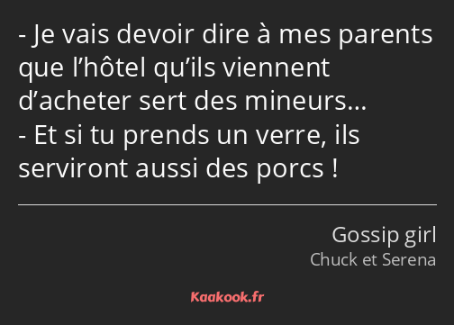 Je vais devoir dire à mes parents que l’hôtel qu’ils viennent d’acheter sert des mineurs… Et si tu…