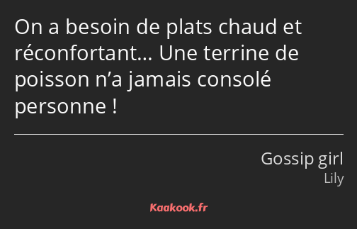 On a besoin de plats chaud et réconfortant… Une terrine de poisson n’a jamais consolé personne !