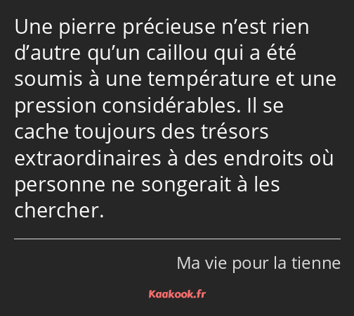 Une pierre précieuse n’est rien d’autre qu’un caillou qui a été soumis à une température et une…