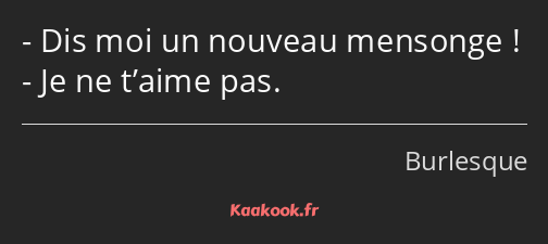 Dis moi un nouveau mensonge ! Je ne t’aime pas.