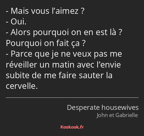 Mais vous l’aimez ? Oui. Alors pourquoi on en est là ? Pourquoi on fait ça ? Parce que je ne veux…