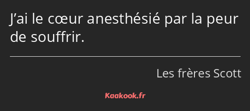 J’ai le cœur anesthésié par la peur de souffrir.