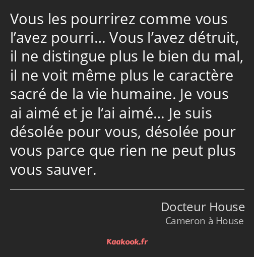 Vous les pourrirez comme vous l’avez pourri… Vous l’avez détruit, il ne distingue plus le bien du…