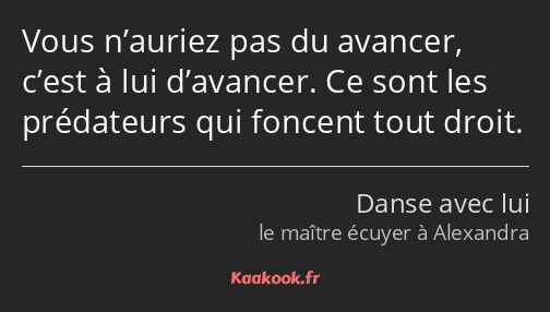 Vous n’auriez pas du avancer, c’est à lui d’avancer. Ce sont les prédateurs qui foncent tout droit.