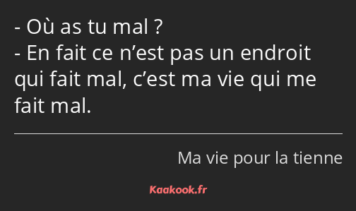 Où as tu mal ? En fait ce n’est pas un endroit qui fait mal, c’est ma vie qui me fait mal.