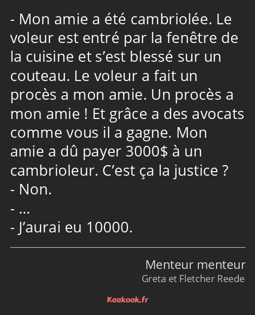 Mon amie a été cambriolée. Le voleur est entré par la fenêtre de la cuisine et s’est blessé sur un…