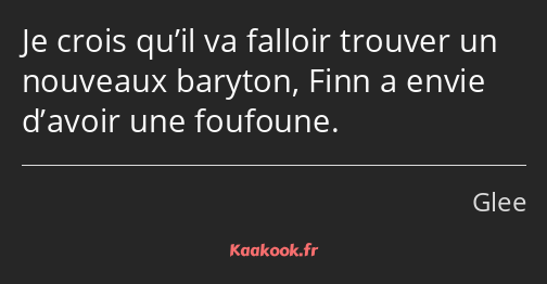 Je crois qu’il va falloir trouver un nouveaux baryton, Finn a envie d’avoir une foufoune.