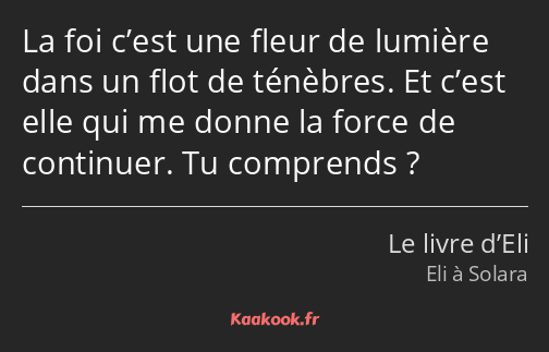 La foi c’est une fleur de lumière dans un flot de ténèbres. Et c’est elle qui me donne la force de…