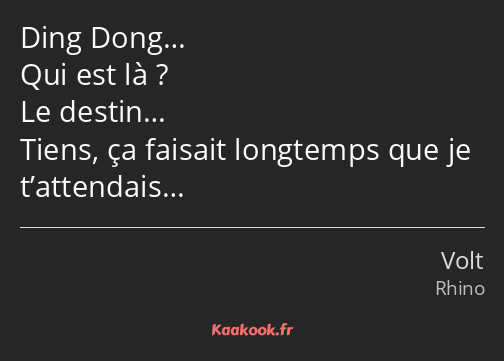 Ding Dong… Qui est là ? Le destin… Tiens, ça faisait longtemps que je t’attendais…