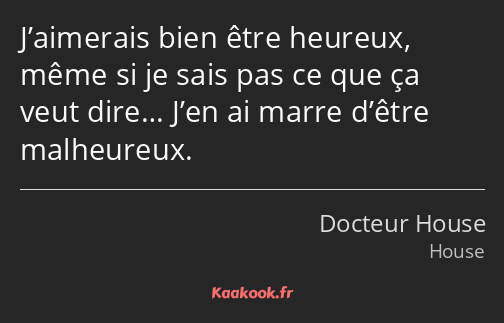 J’aimerais bien être heureux, même si je sais pas ce que ça veut dire… J’en ai marre d’être…