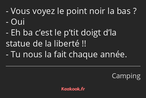 Vous voyez le point noir la bas ? Oui Eh ba c’est le p’tit doigt d’la statue de la liberté !! Tu…