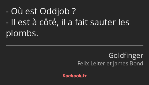 Où est Oddjob ? Il est à côté, il a fait sauter les plombs.