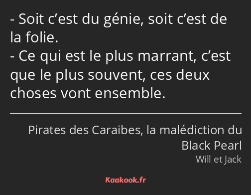 Soit c’est du génie, soit c’est de la folie. Ce qui est le plus marrant, c’est que le plus souvent…