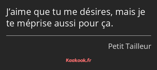 J’aime que tu me désires, mais je te méprise aussi pour ça.