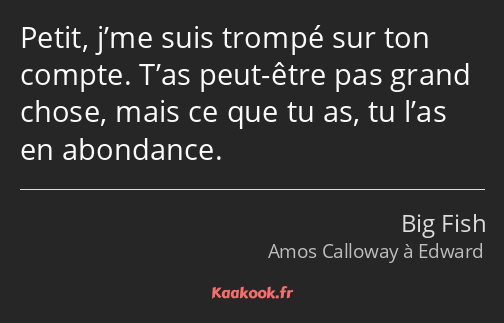 Petit, j’me suis trompé sur ton compte. T’as peut-être pas grand chose, mais ce que tu as, tu l’as…