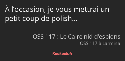 À l’occasion, je vous mettrai un petit coup de polish…