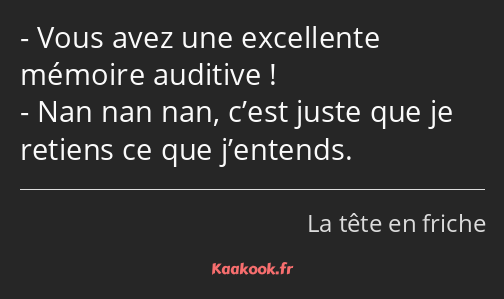 Vous avez une excellente mémoire auditive ! Nan nan nan, c’est juste que je retiens ce que…