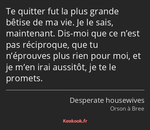 Te quitter fut la plus grande bêtise de ma vie. Je le sais, maintenant. Dis-moi que ce n’est pas…