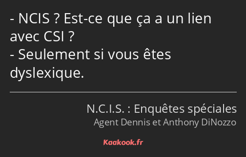 NCIS ? Est-ce que ça a un lien avec CSI ? Seulement si vous êtes dyslexique.