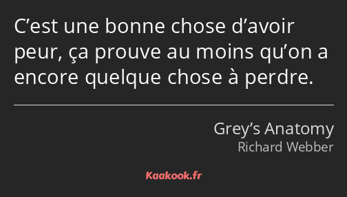 C’est une bonne chose d’avoir peur, ça prouve au moins qu’on a encore quelque chose à perdre.