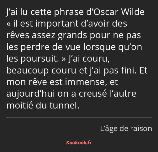 J’ai lu cette phrase d’Oscar Wilde il est important d’avoir des rêves assez grands pour ne pas les…