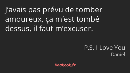 J’avais pas prévu de tomber amoureux, ça m’est tombé dessus, il faut m’excuser.