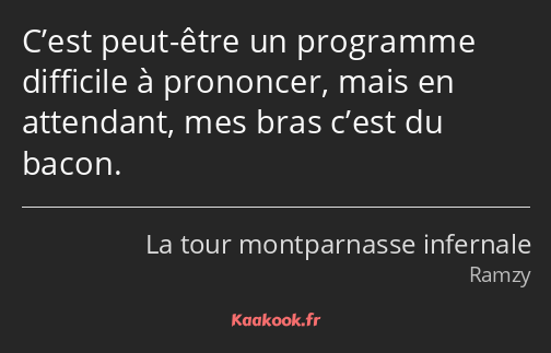 C’est peut-être un programme difficile à prononcer, mais en attendant, mes bras c’est du bacon.