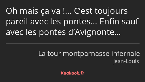 Oh mais ça va !… C’est toujours pareil avec les pontes… Enfin sauf avec les pontes d’Avignonte…