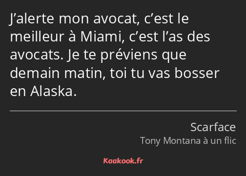 J’alerte mon avocat, c’est le meilleur à Miami, c’est l’as des avocats. Je te préviens que demain…