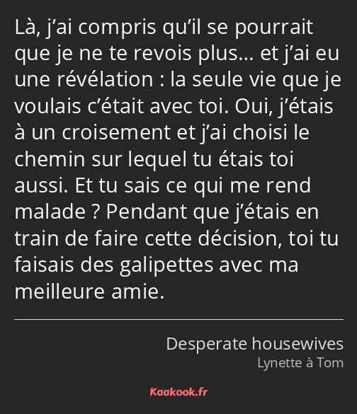 Là, j’ai compris qu’il se pourrait que je ne te revois plus… et j’ai eu une révélation : la seule…