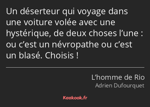 Un déserteur qui voyage dans une voiture volée avec une hystérique, de deux choses l’une : ou c’est…