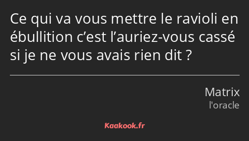 Ce qui va vous mettre le ravioli en ébullition c’est l’auriez-vous cassé si je ne vous avais rien…