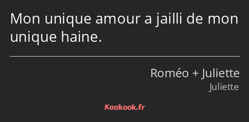 Mon unique amour a jailli de mon unique haine.