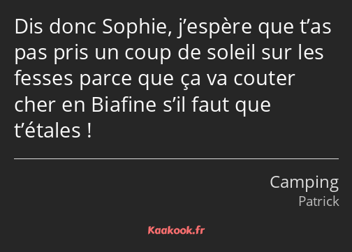 Dis donc Sophie, j’espère que t’as pas pris un coup de soleil sur les fesses parce que ça va couter…