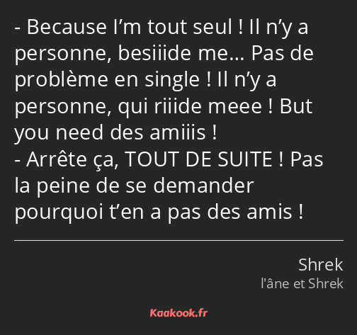 Because I’m tout seul ! Il n’y a personne, besiiide me… Pas de problème en single ! Il n’y a…