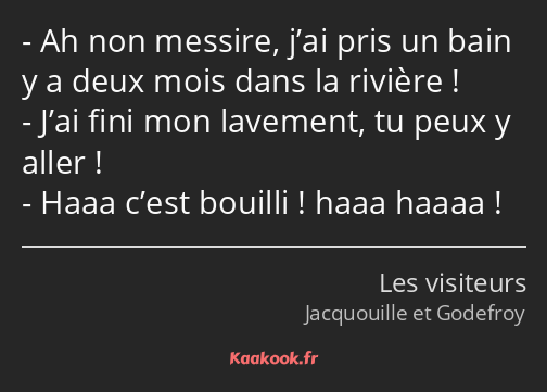 Ah non messire, j’ai pris un bain y a deux mois dans la rivière ! J’ai fini mon lavement, tu peux y…