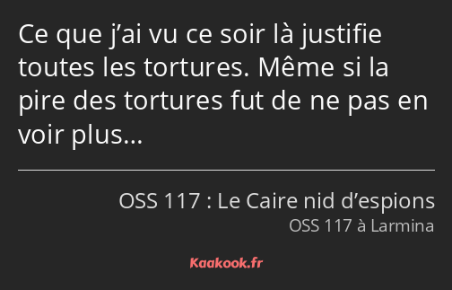 Ce que j’ai vu ce soir là justifie toutes les tortures. Même si la pire des tortures fut de ne pas…