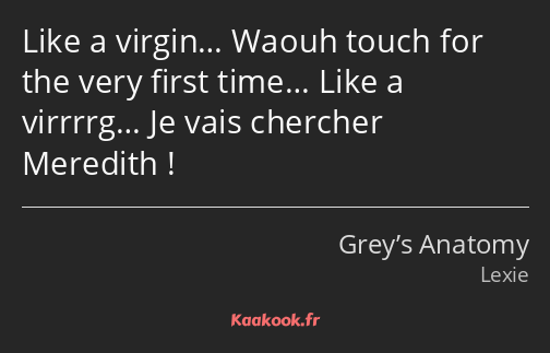 Like a virgin… Waouh touch for the very first time… Like a virrrrg… Je vais chercher Meredith !