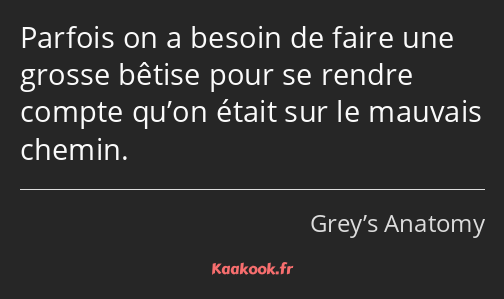 Parfois on a besoin de faire une grosse bêtise pour se rendre compte qu’on était sur le mauvais…