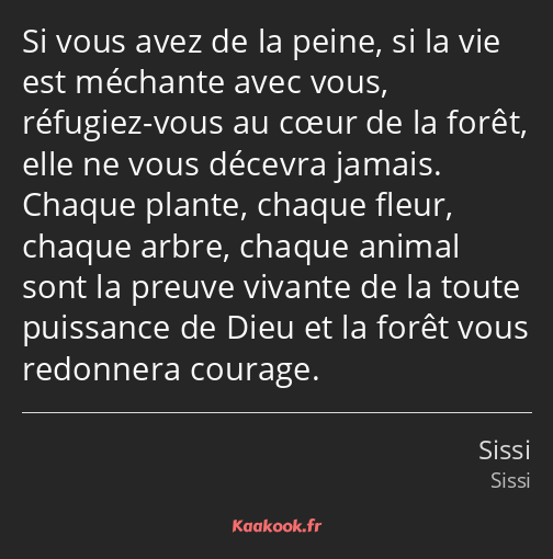 Si vous avez de la peine, si la vie est méchante avec vous, réfugiez-vous au cœur de la forêt, elle…