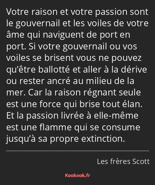 Votre raison et votre passion sont le gouvernail et les voiles de votre âme qui naviguent de port…