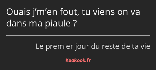 Ouais j’m’en fout, tu viens on va dans ma piaule ?