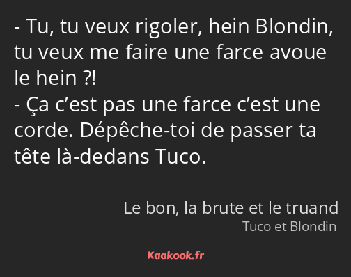 Tu, tu veux rigoler, hein Blondin, tu veux me faire une farce avoue le hein ?! Ça c’est pas une…