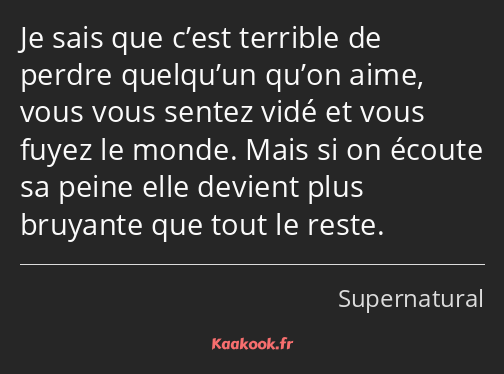 Je sais que c’est terrible de perdre quelqu’un qu’on aime, vous vous sentez vidé et vous fuyez le…