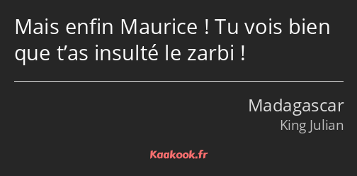 Mais enfin Maurice ! Tu vois bien que t’as insulté le zarbi !